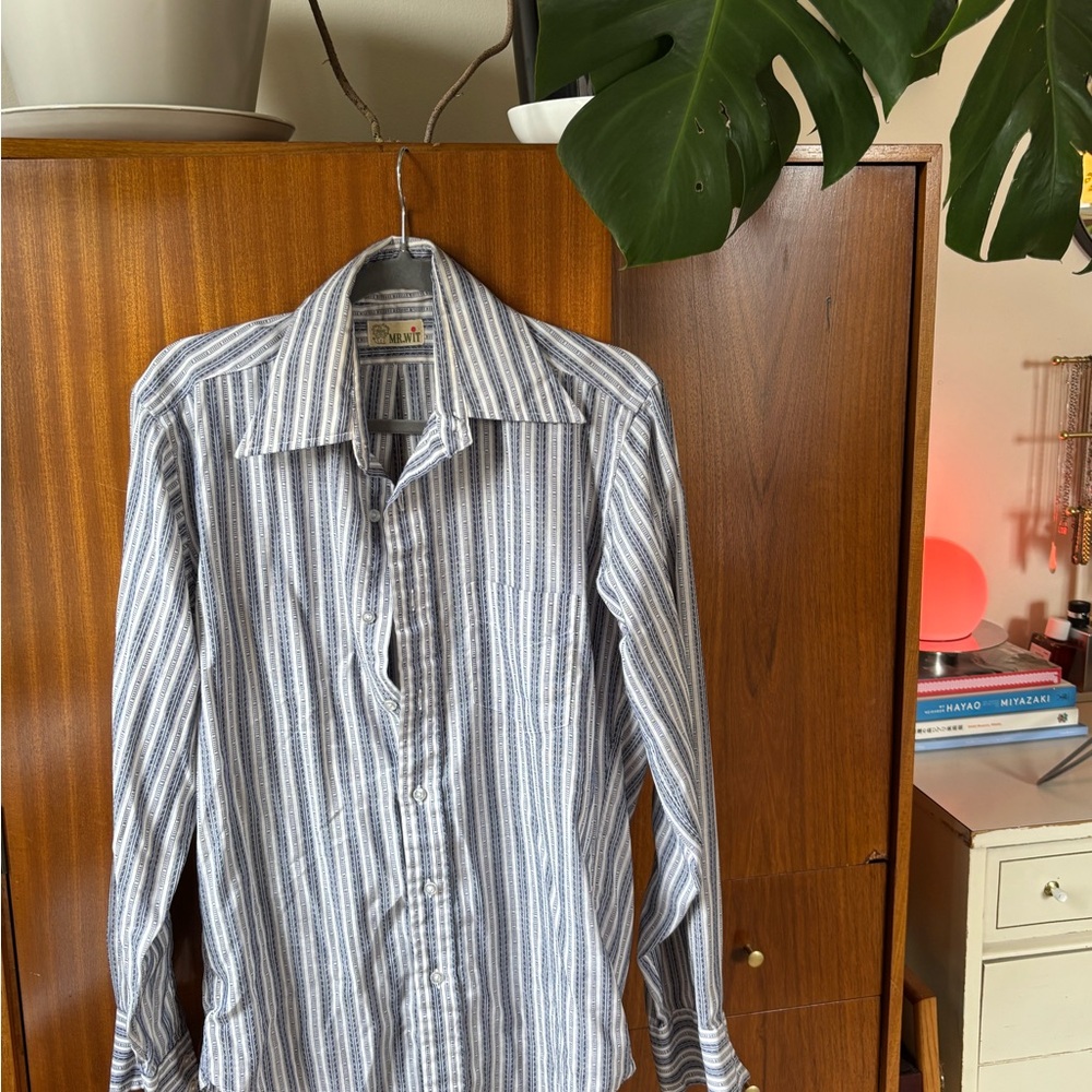 Striped Blue and White Men's Button-Up Shirt